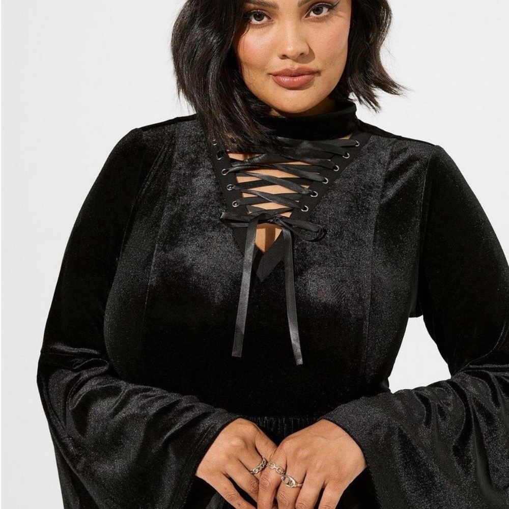 Torrid Black Velvet Lace-Up Midi Dress